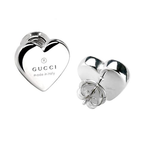 gucci silver heart studs|gucci heart earrings silver.